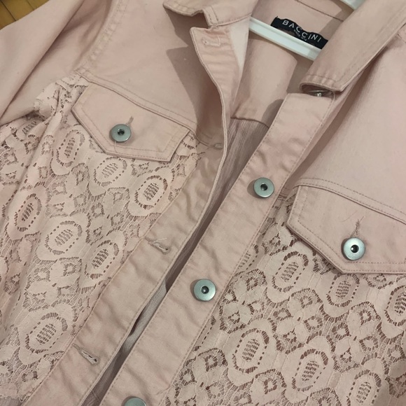 baby pink jean jacket with lace on sides/back - Picture 3 of 5